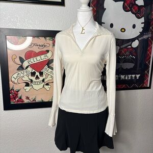 White Lace Collar Flare Sleeve Top